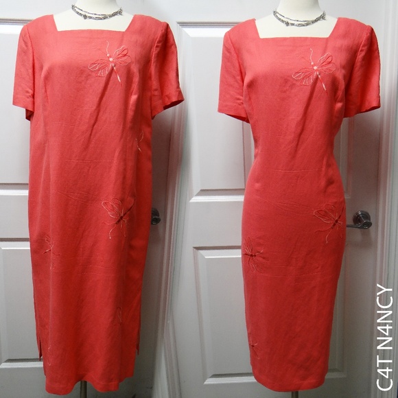 DONNA MORGAN - Vintage Embroidered Dragonfly Dress - Picture 1 of 8